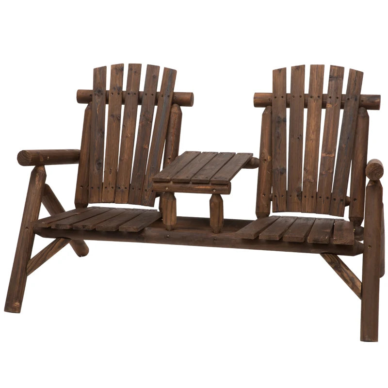 Wood Adirondack Patio Chair Bench With Center Coffee Table, Perfect For Lounging And Relaxing Outdoors Carbonized