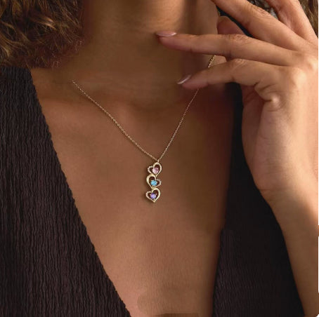 European And American 12 Birthstone Heart-Linked Zircon Necklace