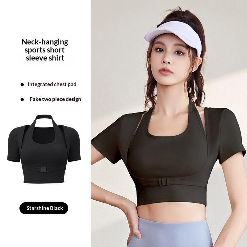 Halter-neck Yoga Top With Short Sleeves For Women