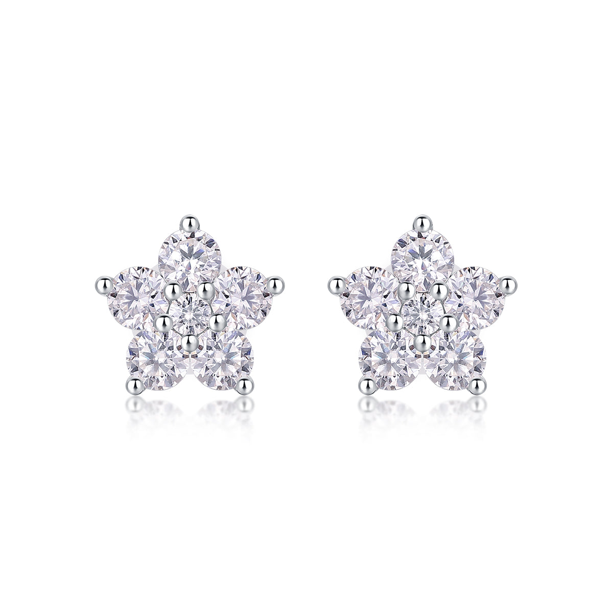 S925 Sterling Silver Flower Stud Earrings, D-VVS1 Moissanite Cluster, 1.4g Lightweight With Silicone Backs, Gift Box