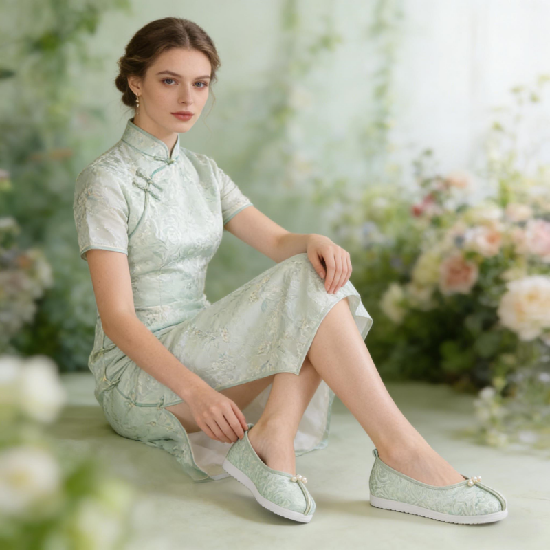 Jacquard Satin Flats - Vintage Embroidered Women S Shoes, Comfortable Soft Sole Slip-On Cloth Shoes For Spring & Summer Daily Commuting