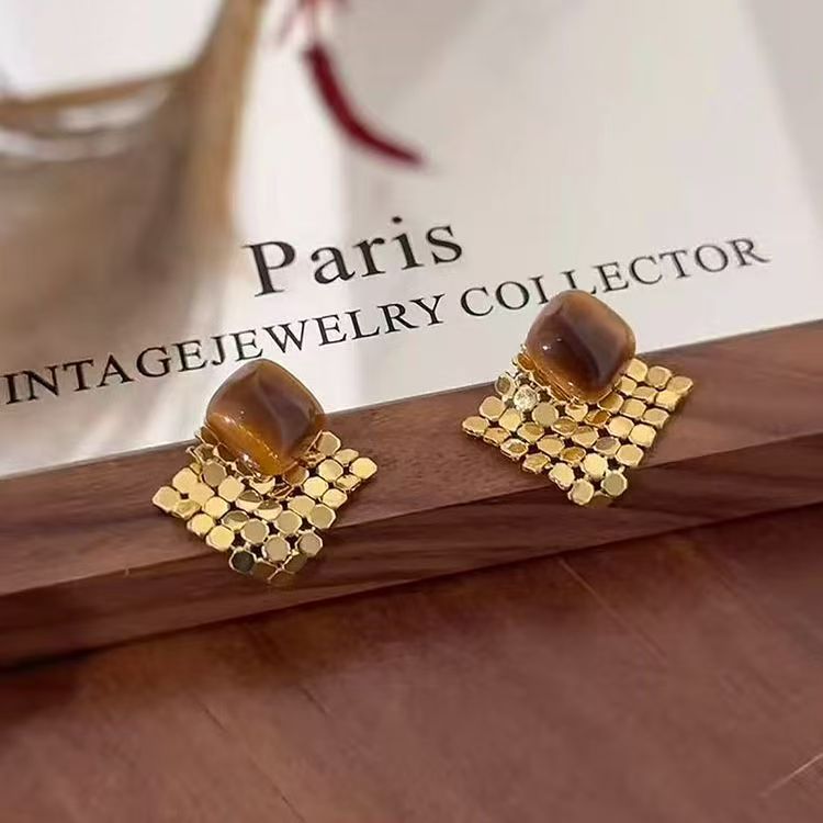 Diamond Sequins Tassel Earrings For Women, Niche Designer Light Luxury Elegant Retro Maillard Style Ear Jewelry