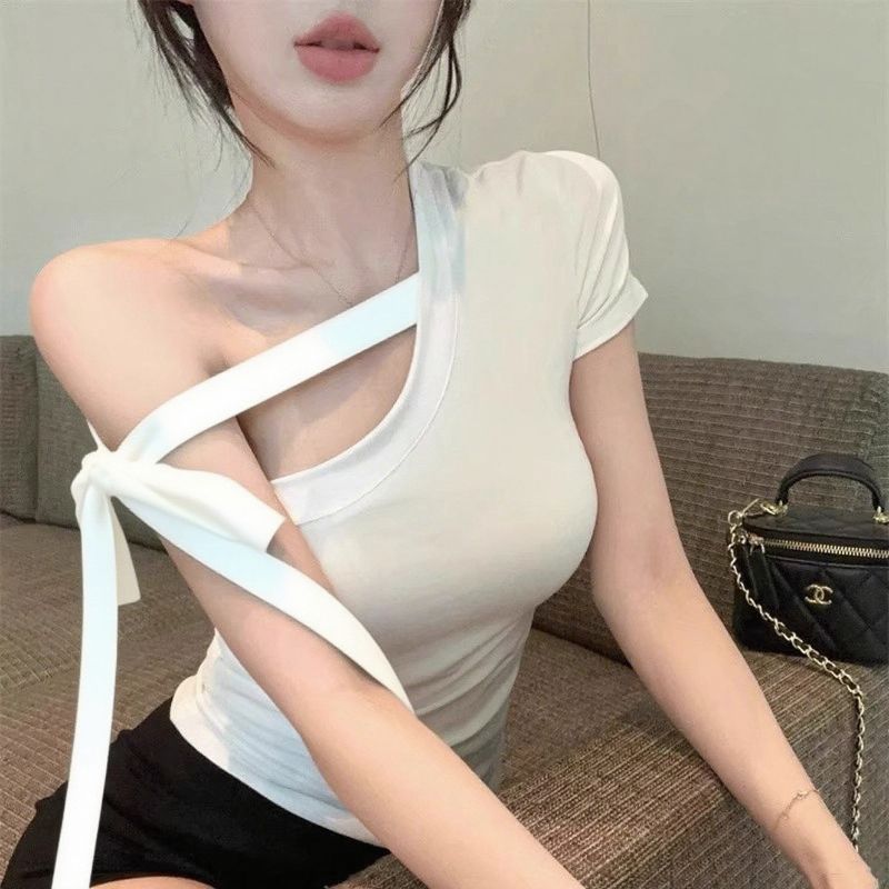 New Womens Off-shoulder Short-sleeve T-shirt