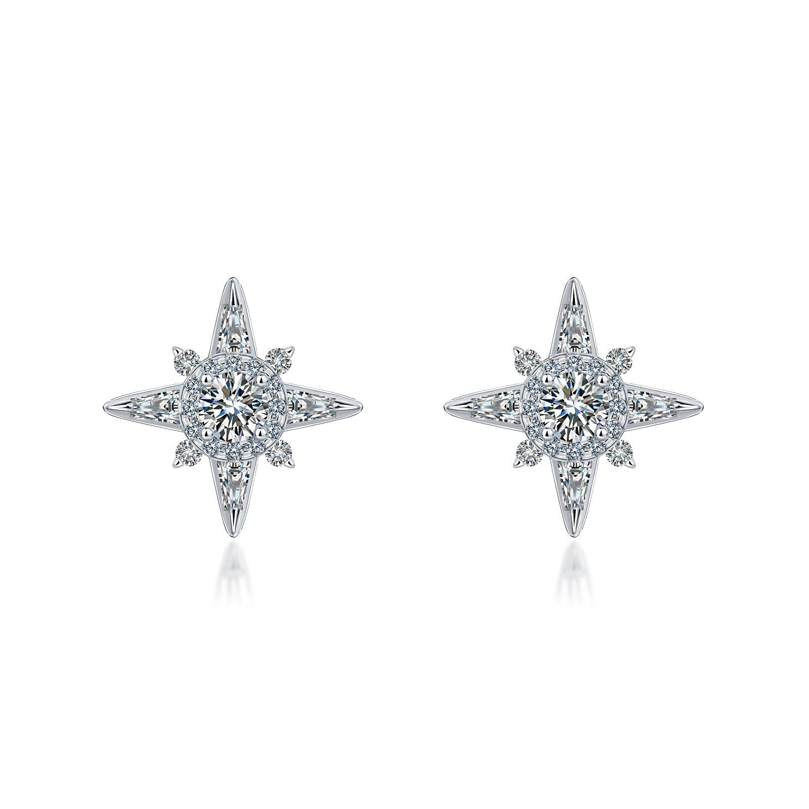 S925 Sterling Silver Star Stud Earrings, D-VVS1 Moissanite 4-Point Star Design, Platinum Plated 2.3g Elegant Jewelry Gift Box
