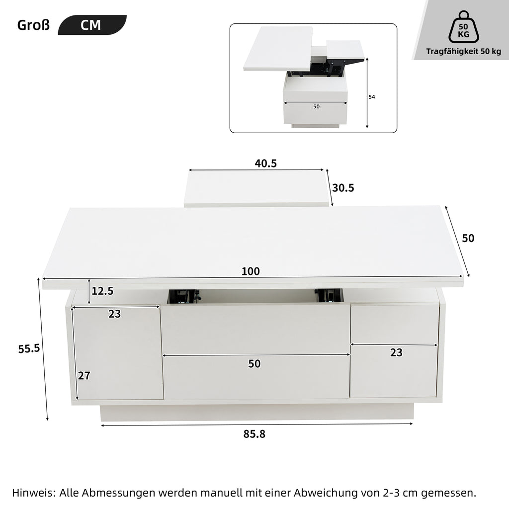 Modern Coffee Table With Double Lifting Mechanism, Hidden Storage Space - Loadable Up To 50 Kg
