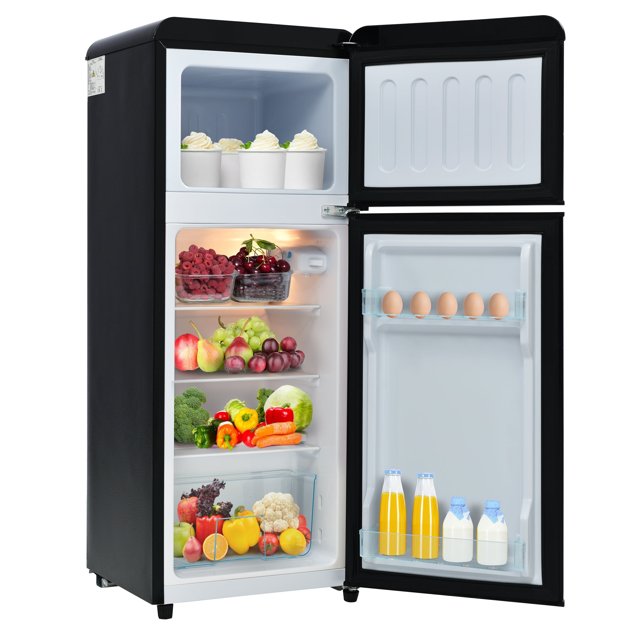 Retro Fridge-freezer, 105.5 Cm High, 41 Cm Wide, Two-door, 92-liter Total Capacity, With 28-liter Freezer Capacity. 116 KWhyear,  LED Light. Energy Class D