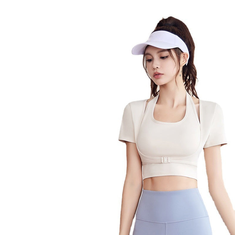 Halter-neck Yoga Top With Short Sleeves For Women