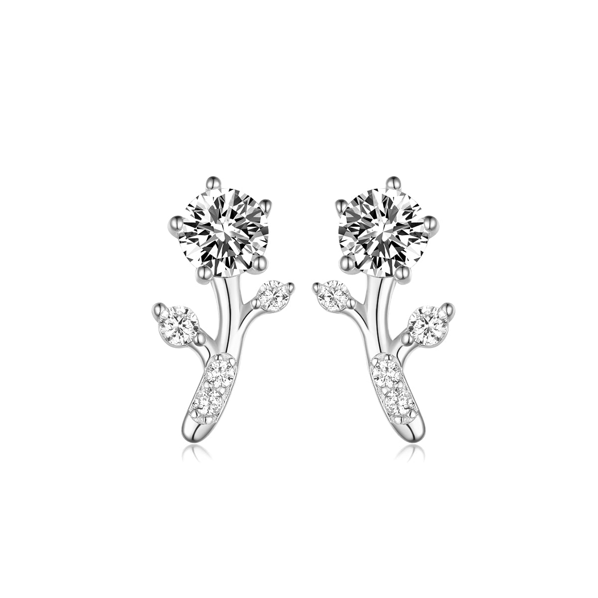 S925 Sterling Silver Branch Stud Earrings, 5mm D-VVS1 Moissanite, Platinum Plated 2g Women's Nature Jewelry Gift Box