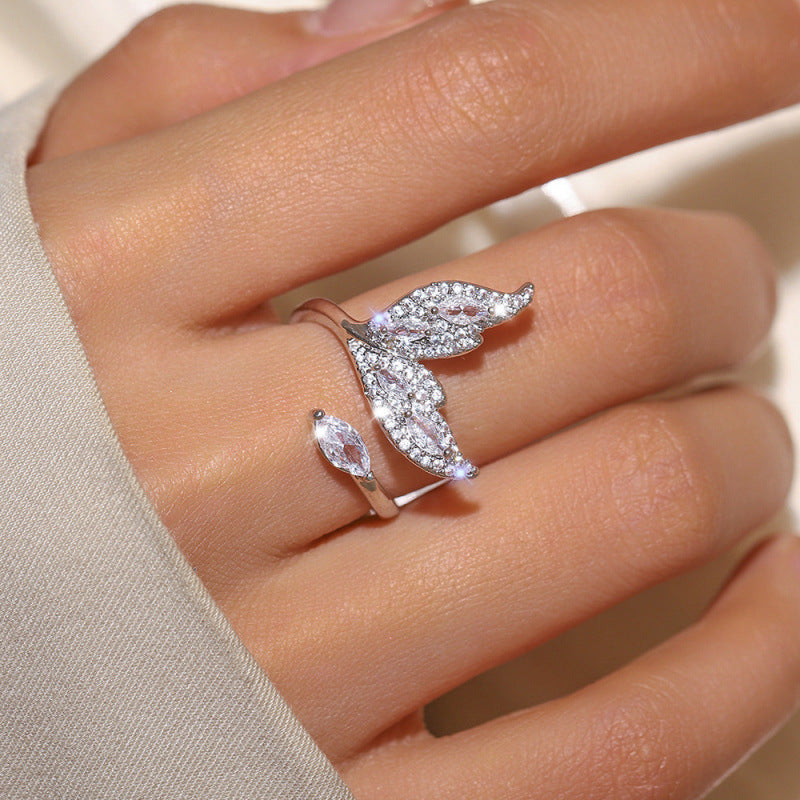 Micro Paved Elaborate Leaf Open Ring With Zircon Stones