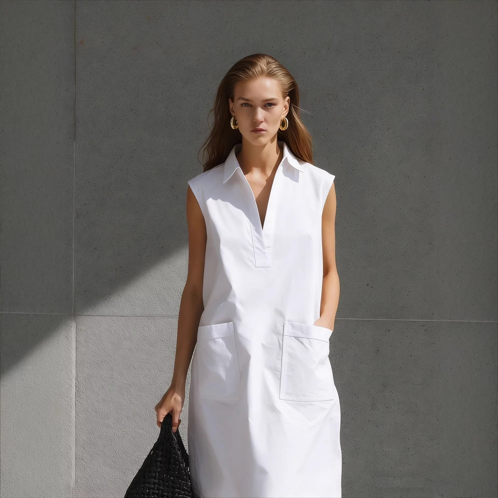 Elegant Woven V-Neck Casual Dress For Women