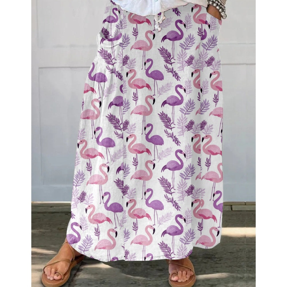 Womens Fashionable Printed Plus-Size Skirt With Pockets