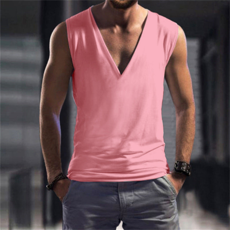 Mens Solid-Color V-Neck Vest Casual And Breathable Sleeveless