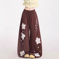 Womens American-Style Retro Quirky Patchwork Plaid Straight-Leg Sweatpants
