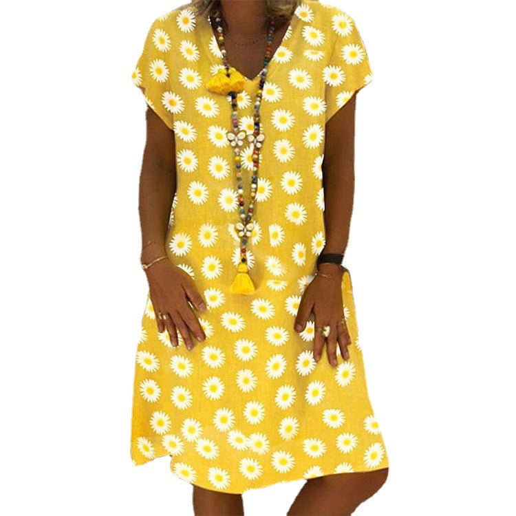 New Women's Dress Summer New Style V-neck Print Dress