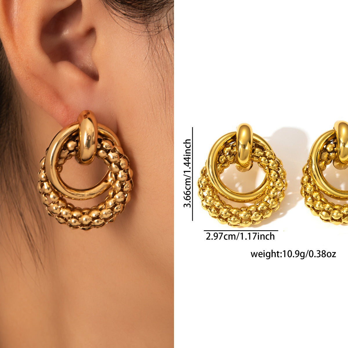 Trendy Women Gold Titanium Steel Earwear Niche Luxury Long Lasting Stainless Earrings