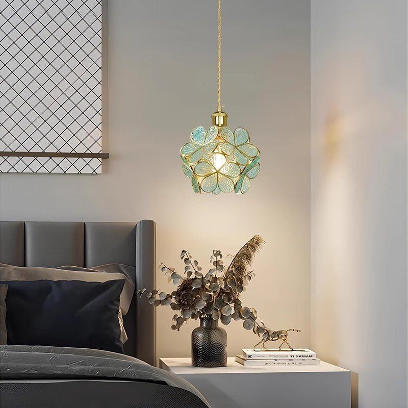 Japanese Style All Copper Glass Petal Pendant Lamp Restaurant Coffee Shop