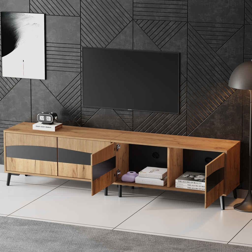 180x40x50cm TV Cabinet, Wood Color - Black Splice TV Stand, TV Cabinet With 4 Cabinets, Living Room Cabinet With 8 Support Legs, Recommended Load Capacity 30kg, Symmetrical Design, Lowboard