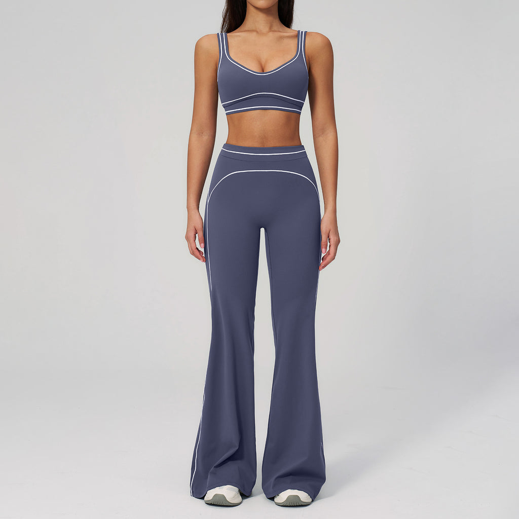 Contrast-color Brushed Yoga Set With Dual Shoulder Straps