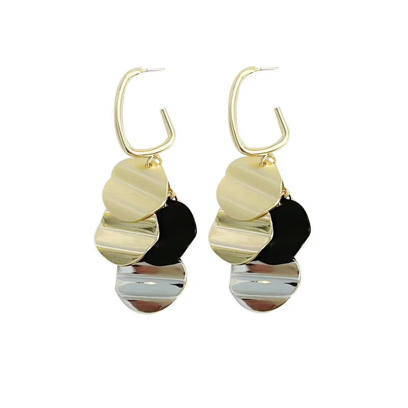 S925 Sterling Silver Needle Retro Hong Kong Style Color Contrast Round Sheet Tassel Earrings, INS Elegant Long Dangle Stud Ear Jewelry For Women