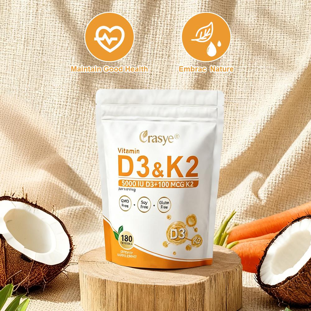VitaminD3 K2 Softgels HighPotency Formula With Virgin Coconut Oil, 180 Count 2-in-1 Vitamin D & K Supplement Supporting Bone, Heart, And Immune Health