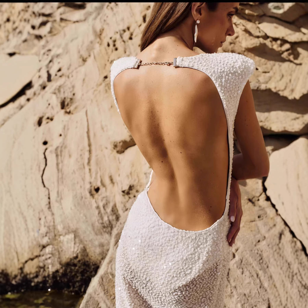 Womens Beaded Lace French-Style Dress
