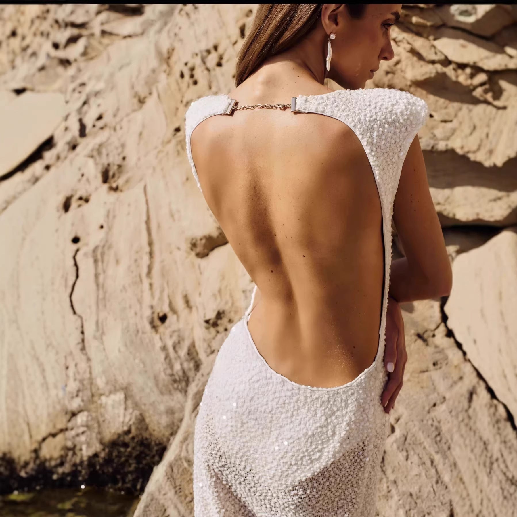 Womens Beaded Lace French-Style Dress