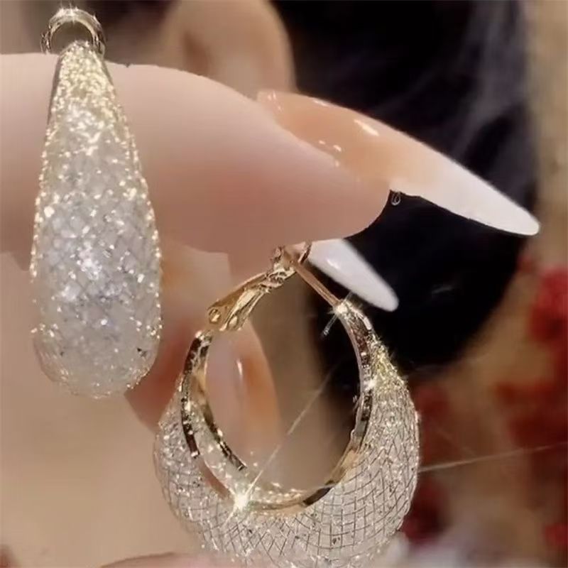 Vintage Hong Kong Style Light Luxury High-End Hollow Mesh Elegant Personalized Earrings, Niche Unique Spring & Summer Ear Jewelry For Women