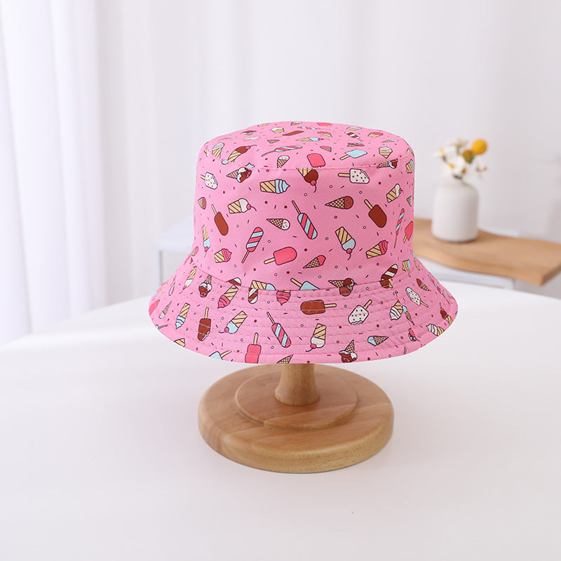 Childrens Double-Sided Flat-Brim Sun Bucket Hat