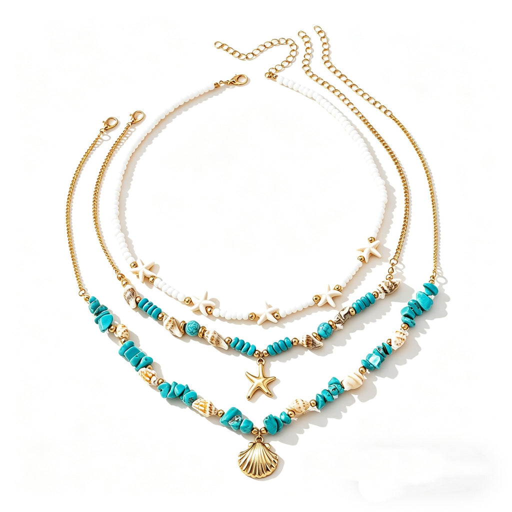 Turquoise Starfish Shell Multi-Strand Necklace