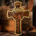 Thorned Crown Cross Wood Carving Wall Hanging Craft Decoration Ornament
