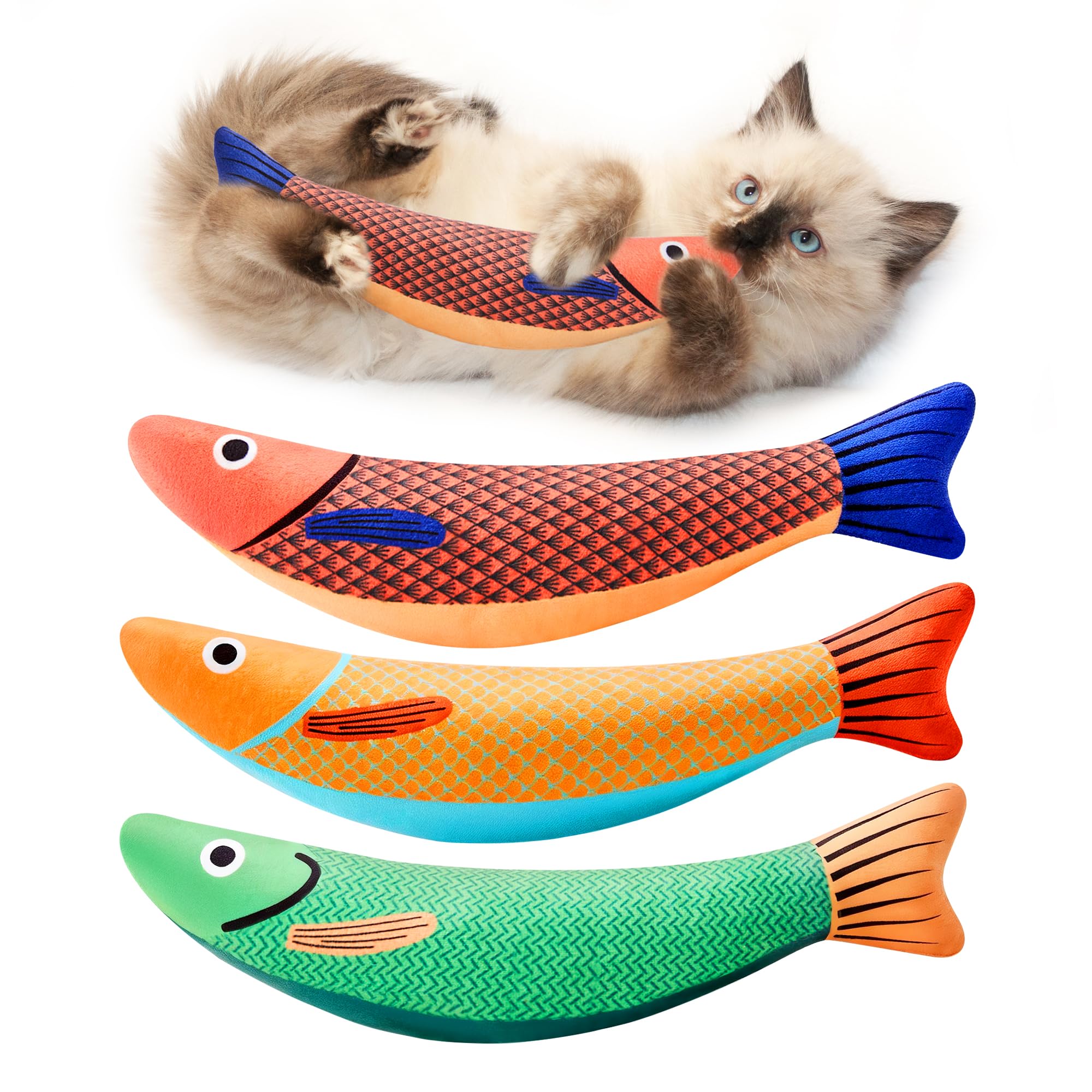 Cat Toys Saury Fish, 3 Pack, Catnip Crinkle Sound, Soft And Durable, Interactive Kitten Kicker For Indoor Kitty Exercise  For All Breeds