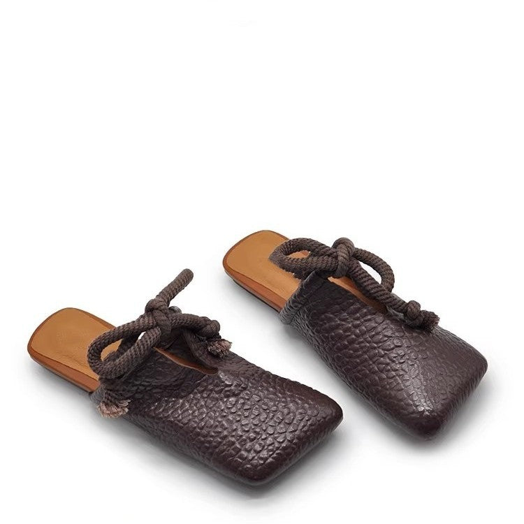 Womens Fashionable Square-toe Retro Slide Sandals