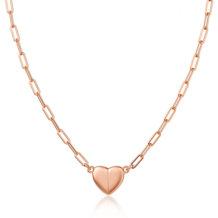 Magnetic Heart Matching Necklace For Couples, 18K Gold Rose Gold Plated Stainless Steel Paperclip Chain, Relationship Friendship Gift
