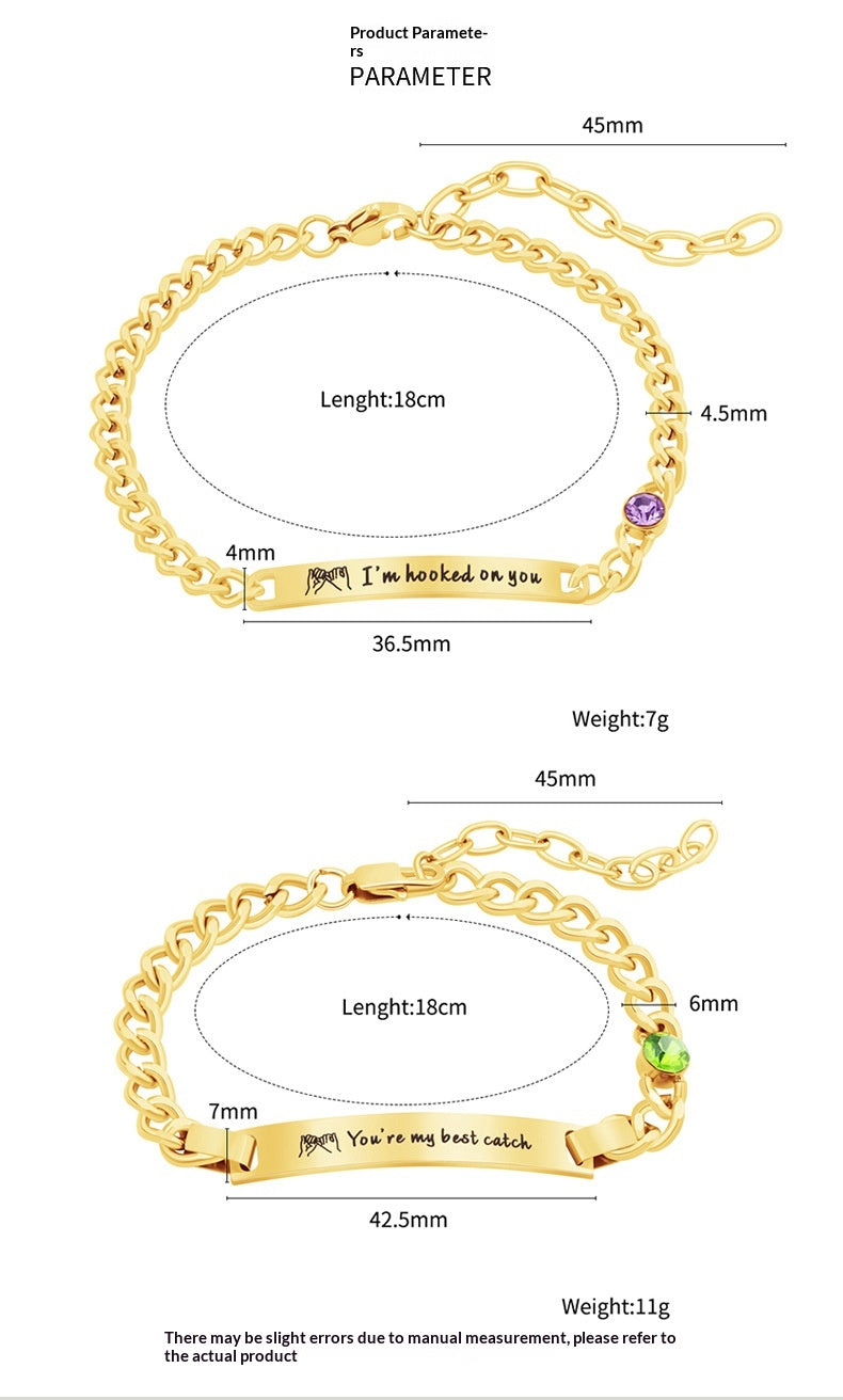European And American Personalized Engraved Stainless Steel Bracelet With Birthstone For Couples