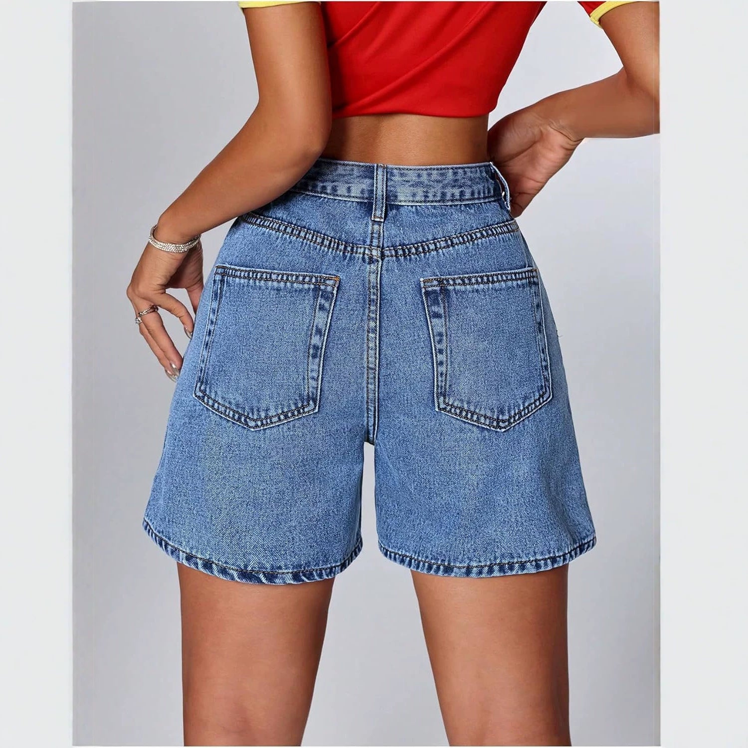 Womens Stylish Straight-leg Slim-fit Denim Shorts