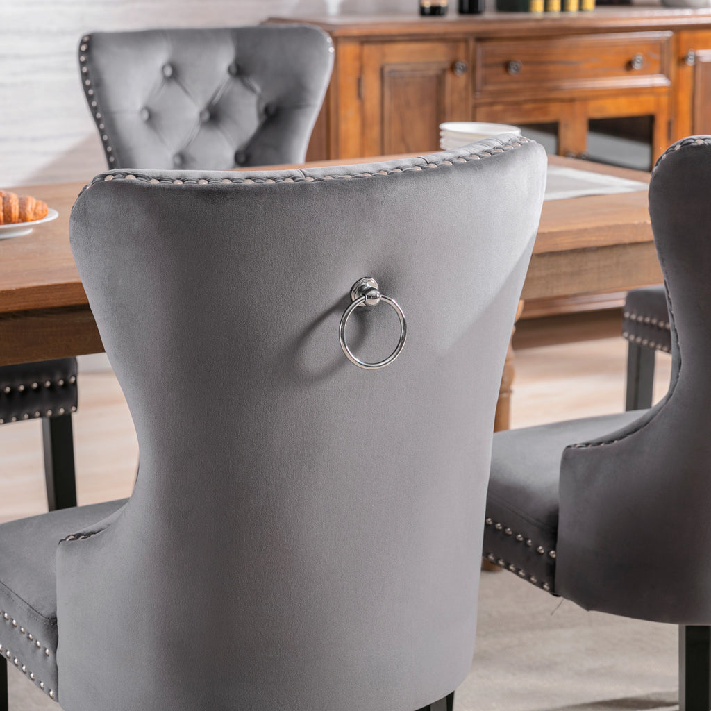 Velvet Dining Chairs 4 Set With Oak Legs, Button, Chrome Clamp And Nail Head Fit Bedroom Chair Kitchen Chair Living Room Lounge Recreational Chair Grey, 4 Pieces Old Sku -PP198789AAG