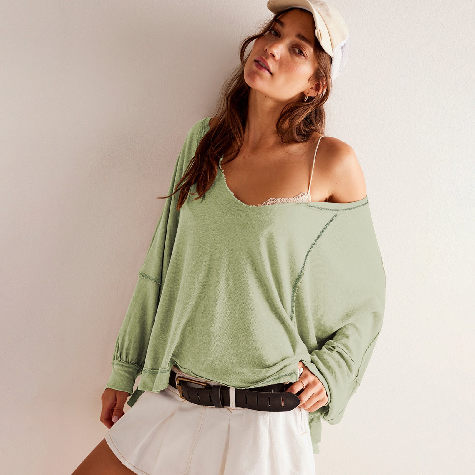 Womens V-neck Knit Sweater Casual Style