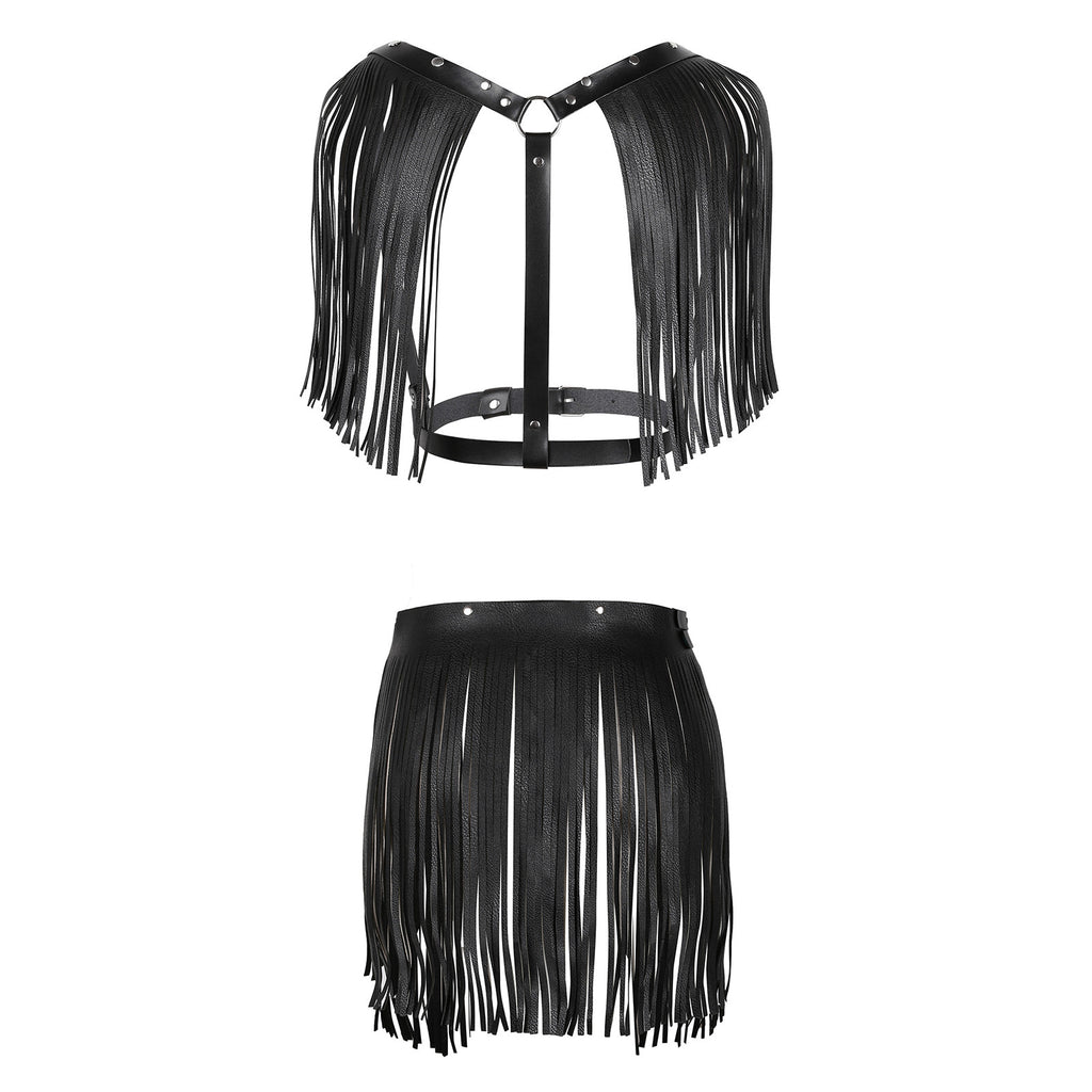 Women's Fashion Simple Tassel Harness Skirt Belt Set