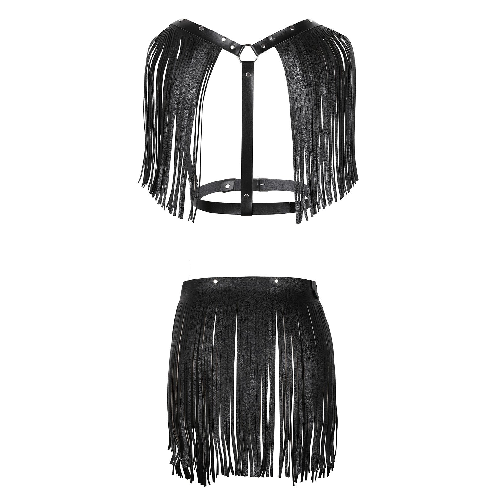 Women's Fashion Simple Tassel Harness Skirt Belt Set