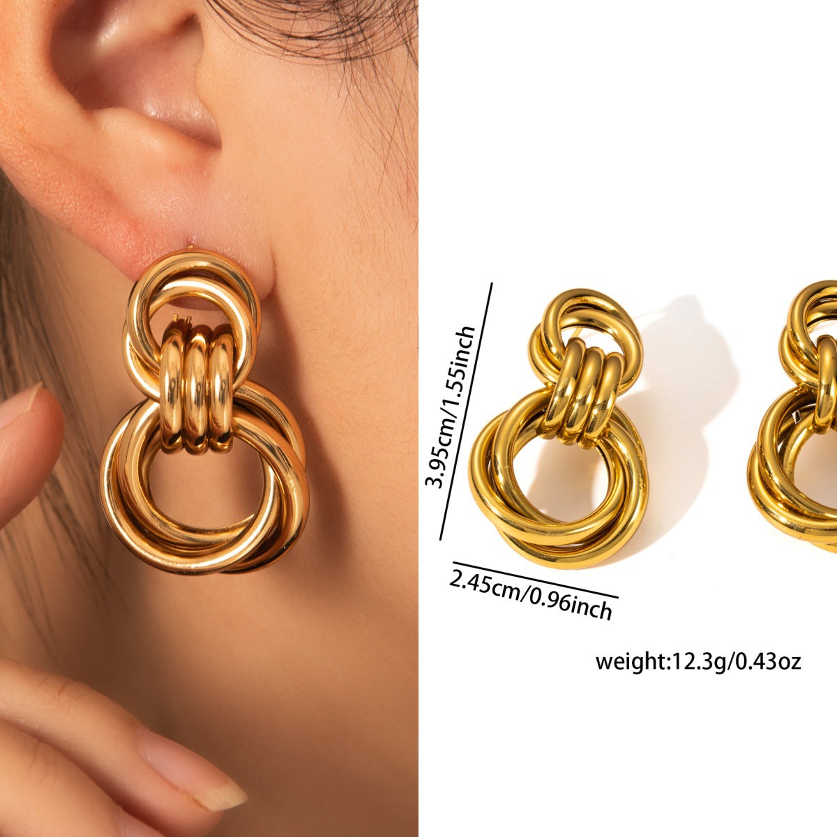 Daily Commute Gold Stainless Steel Earrings, Niche Light Luxury High-End Non-Fading Titanium Steel Ladies Earwear