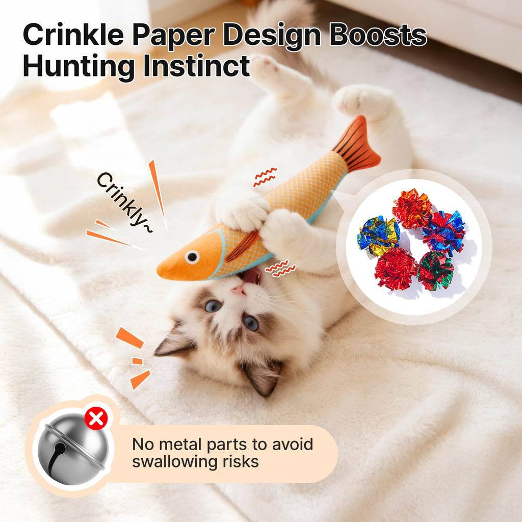 Cat Toys Saury Fish, 3 Pack, Catnip Crinkle Sound, Soft And Durable, Interactive Kitten Kicker For Indoor Kitty Exercise  For All Breeds