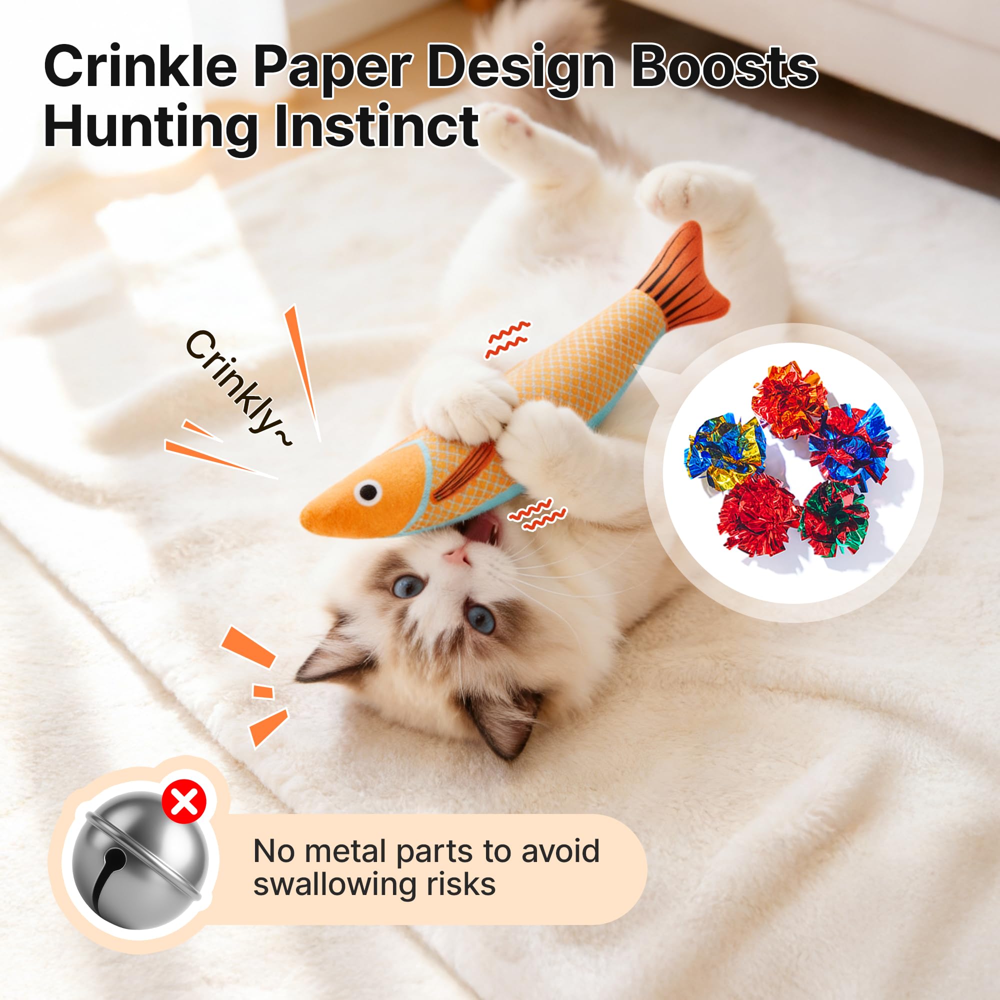 Cat Toys Saury Fish, 3 Pack, Catnip Crinkle Sound, Soft And Durable, Interactive Kitten Kicker For Indoor Kitty Exercise  For All Breeds