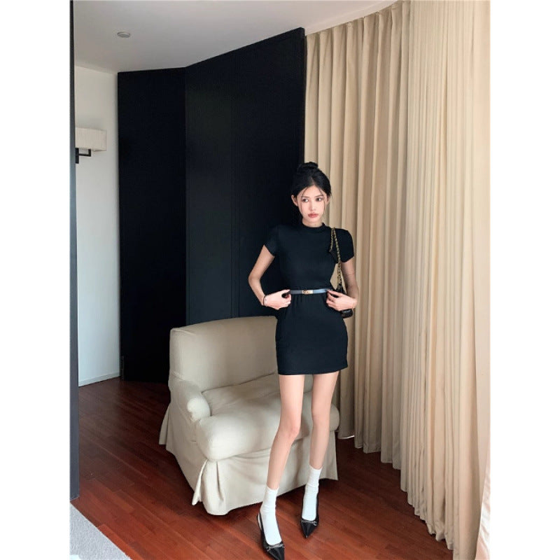 Womens Slim-fit Short Dress With A Half-high Neckline