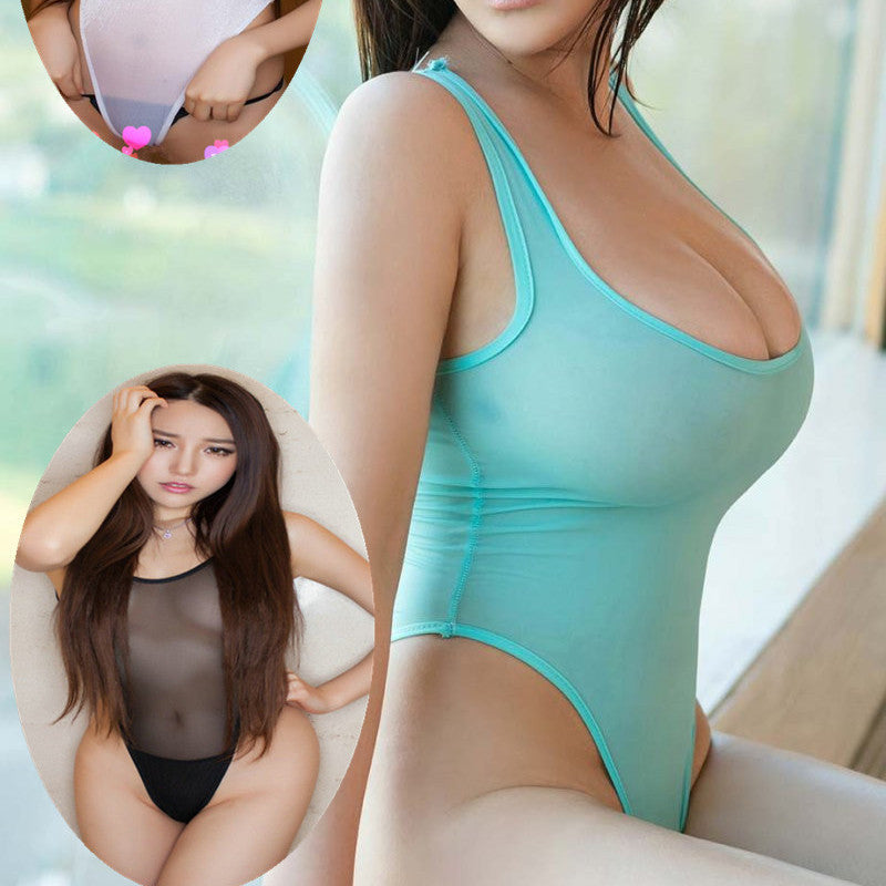 Women's Fashion Sheer High Fork Sleeveless Bodysuit