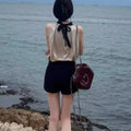 Hollow-shoulder Loose Chiffon Top