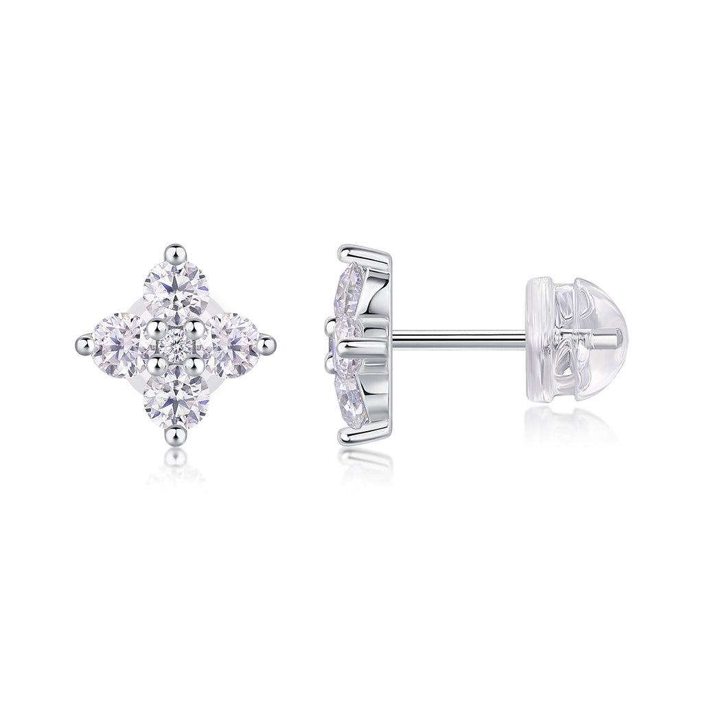S925 Sterling Silver Gold Plated Clover Stud Earrings, D-VVS1 Moissanite, 1.2g Women's Jewelry Gift Box