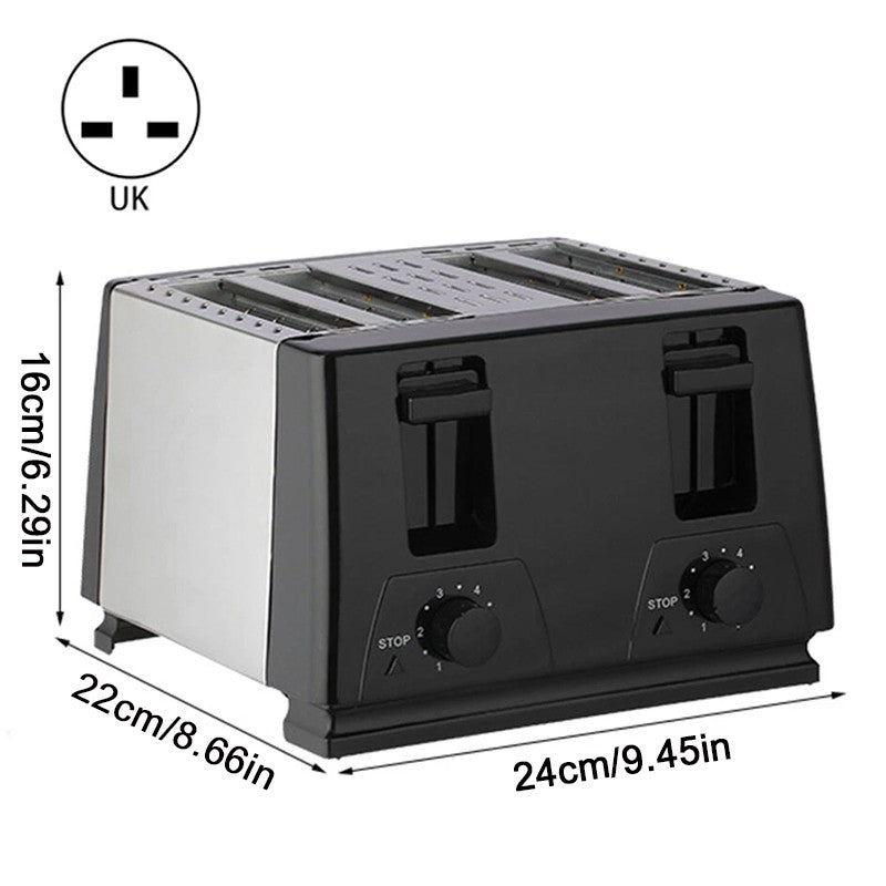 Kitchen Toaster 4 Slice Steel Variable  Defrost Reheat Extra Wide Slot