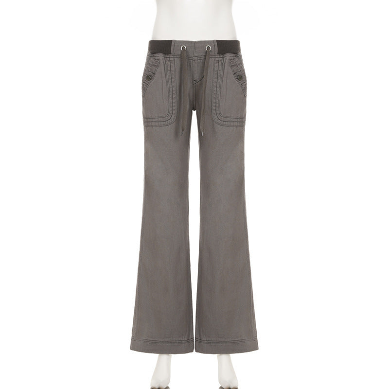 Lace-up Low-waisted Casual Wide-leg Pants