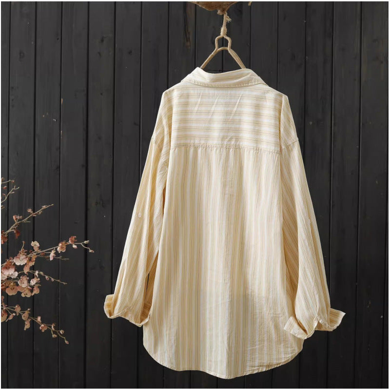 Womens Artsy Mid-length Striped Long-sleeve Shirt