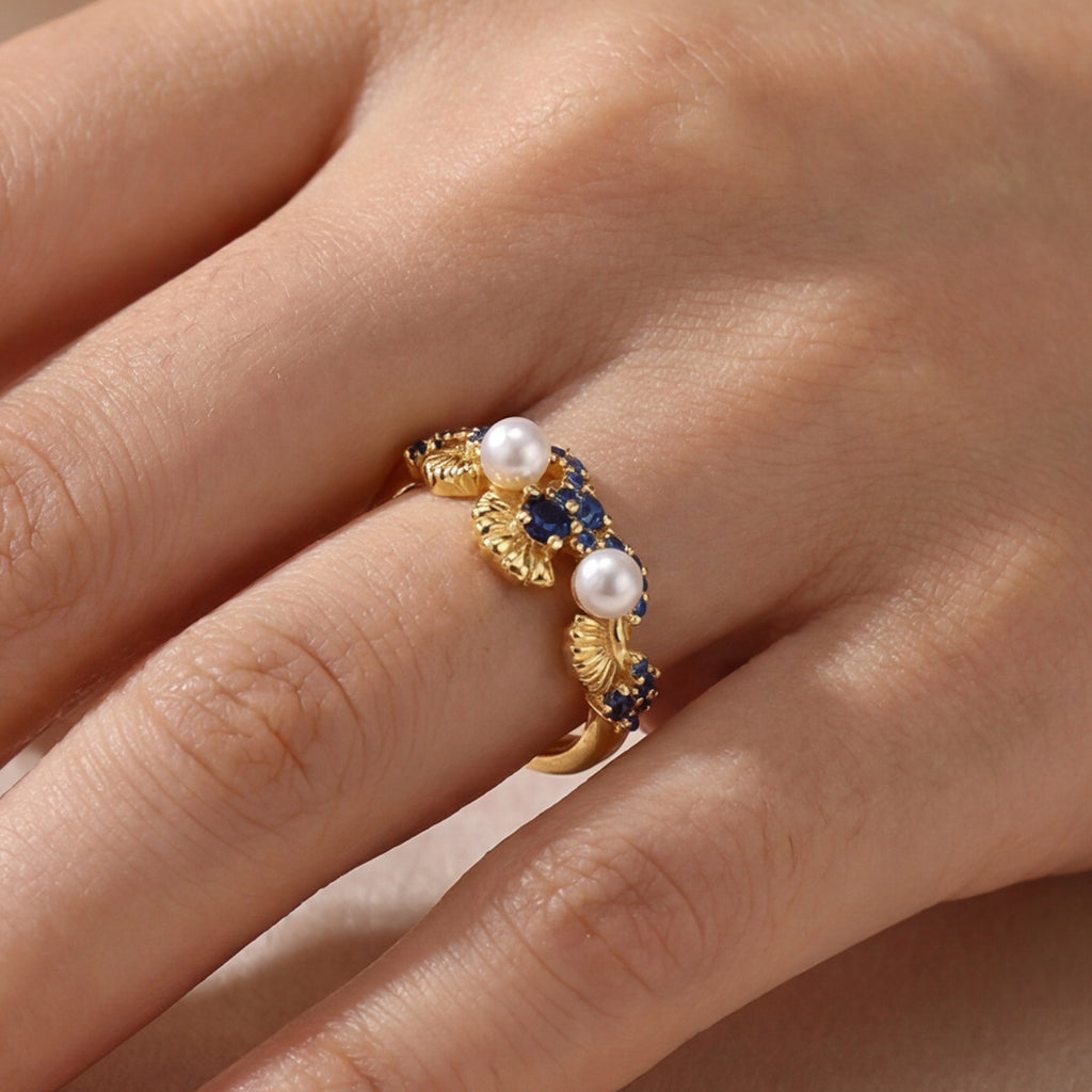 Diamond-encrusted Mother-of-pearl Shell Ring